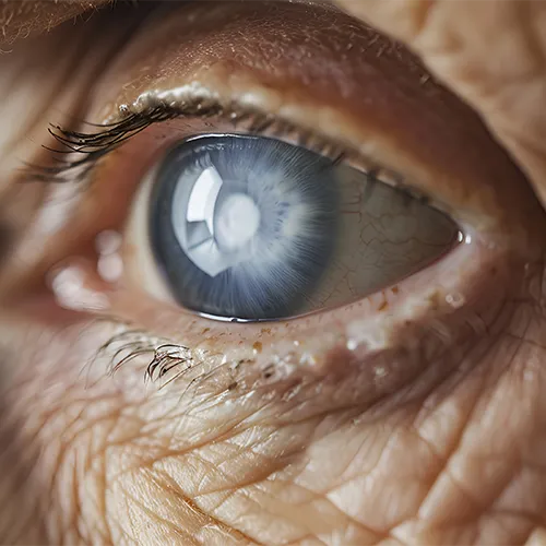 close-up de olho de pessoa mais velha com glaucoma